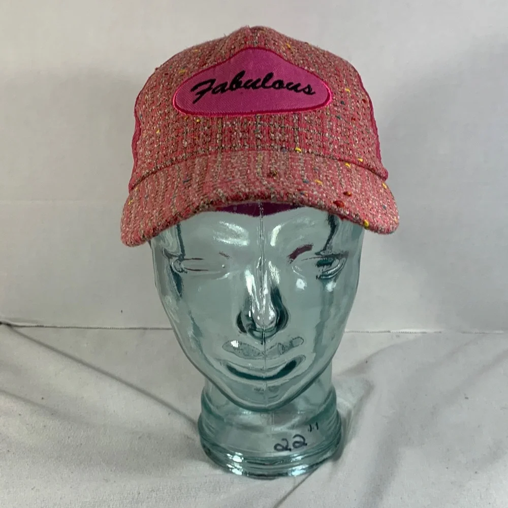 Women's Pink Tweed Trucker Hat with 'Fabulous' Logo